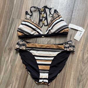 Sunshine 79 Striped Bikini Set with Floral Accents